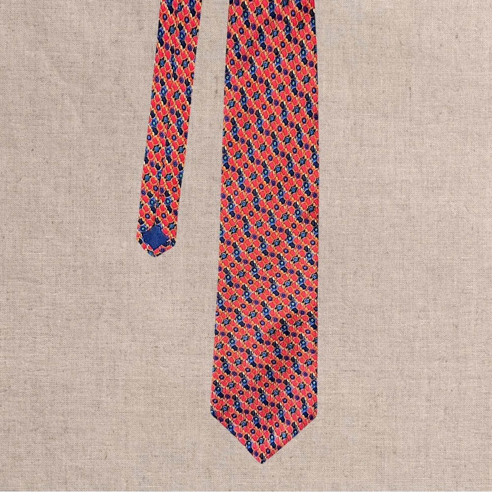 Pierre Balmain Silk Tie Red Geometric Pattern Luxury Designer Classic